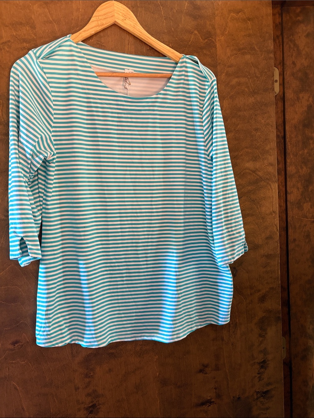 Lulu-B Striped Boatneck Top in Aqua and White